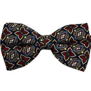 TIE RACK Men's 100% Silk LUXURY Bow Tie Navy Burgundy Geometric W:2.5" EUC